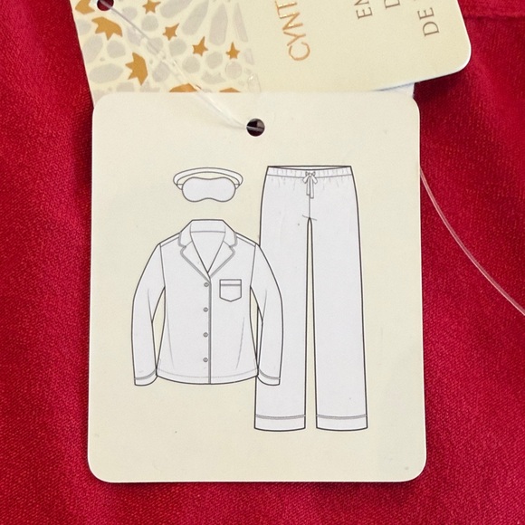 Cynthia Rowley Red Pajama Set with Eye Mask Red M - Picture 3 of 4